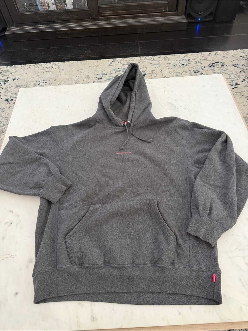 Supreme Number One Gray Pullover Hoodie with Small Pink Logo